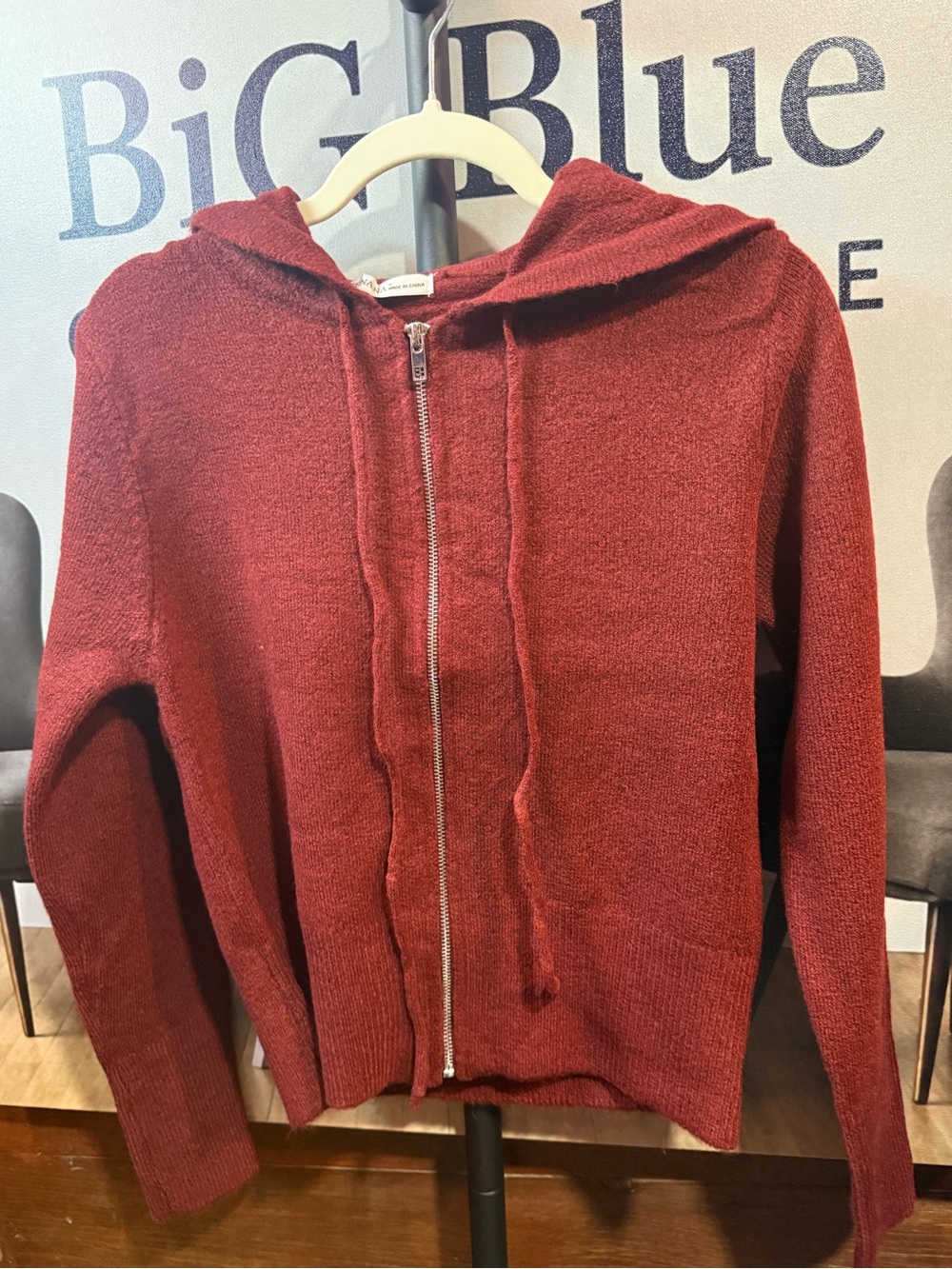 Zenana Outfitters Red Zip Front Hooded Sweater